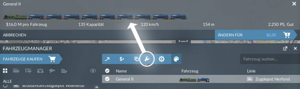 Zug in Transport Fever 2 nachträglich konfigurieren